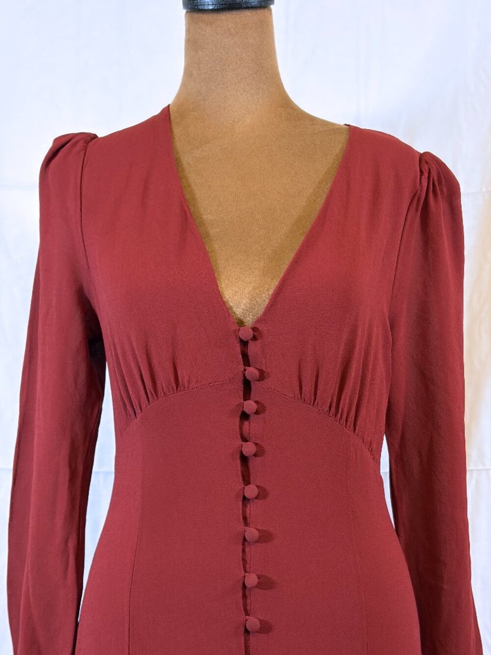 Reformation Rust Button Front Maxi Dress Sz 10 Empire Waist Velvet Tie